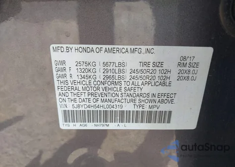 2017 Acura Mdx Technology Package from USA, damaged, VIN 5J8YD4H54HL004319